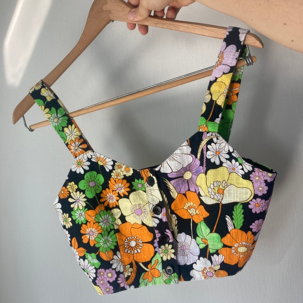 MAJE Cropped floral-print cotton top